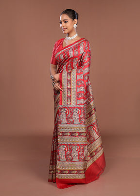 Cream Printed Silk Saree Without Blouse Piece