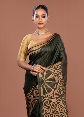 Cream Printed Pure Silk Saree Without Blouse Piece