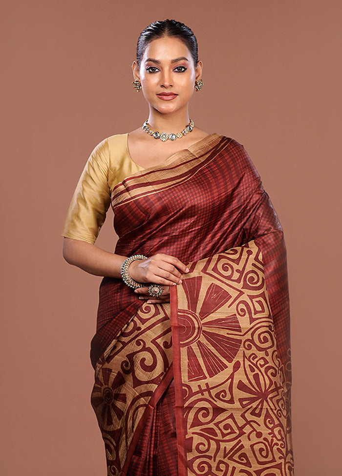 Grey Printed Silk Saree Without Blouse Piece