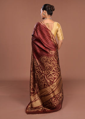 Grey Printed Silk Saree Without Blouse Piece