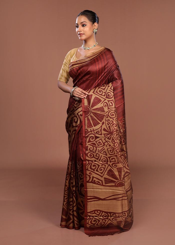 Grey Printed Silk Saree Without Blouse Piece