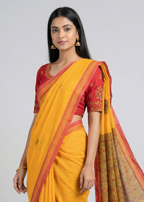 Yellow Cotton Saree With Blouse Piece