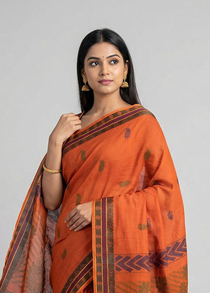 Rust Cotton Saree With Blouse Piece