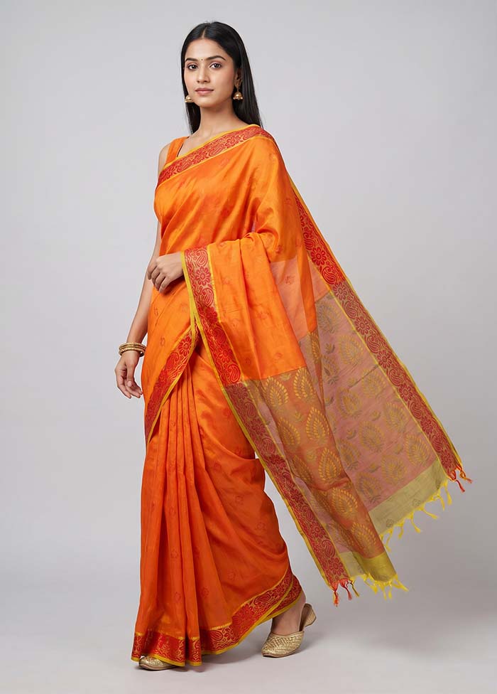 Rust Cotton Saree With Blouse Piece