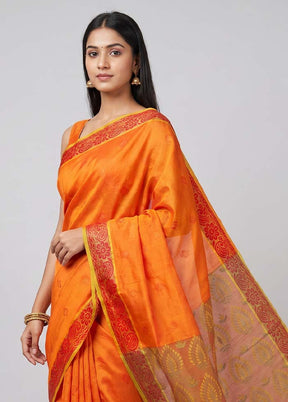 Rust Cotton Saree With Blouse Piece