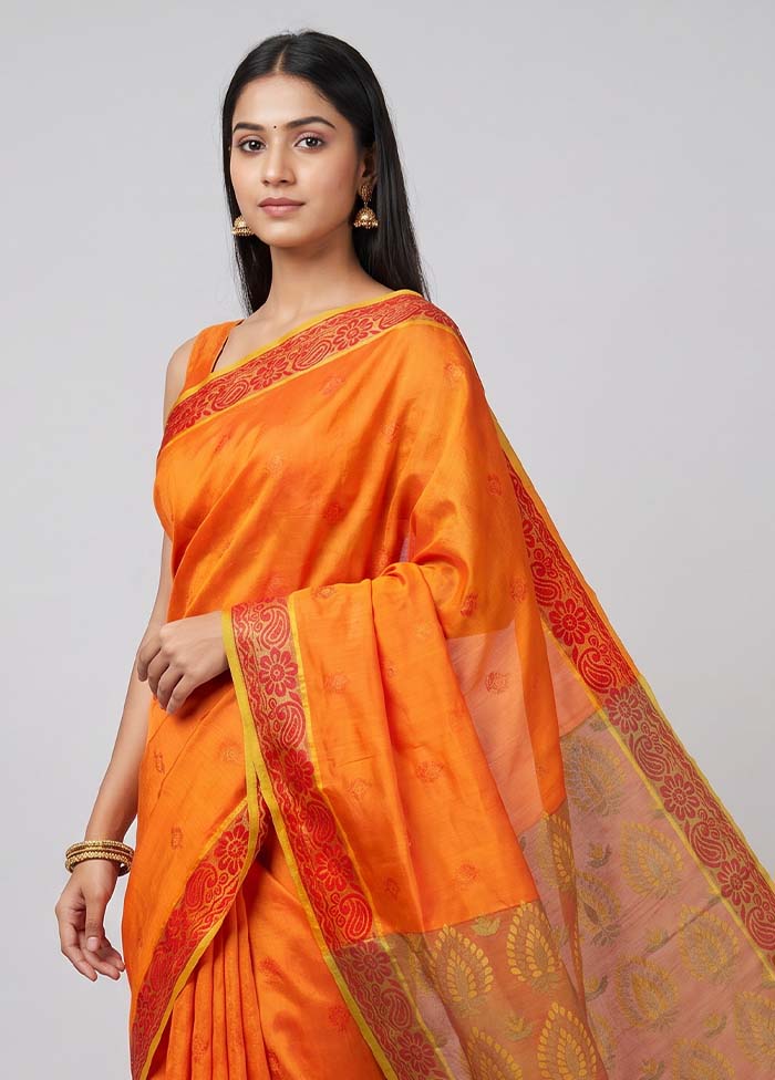 Rust Cotton Saree With Blouse Piece
