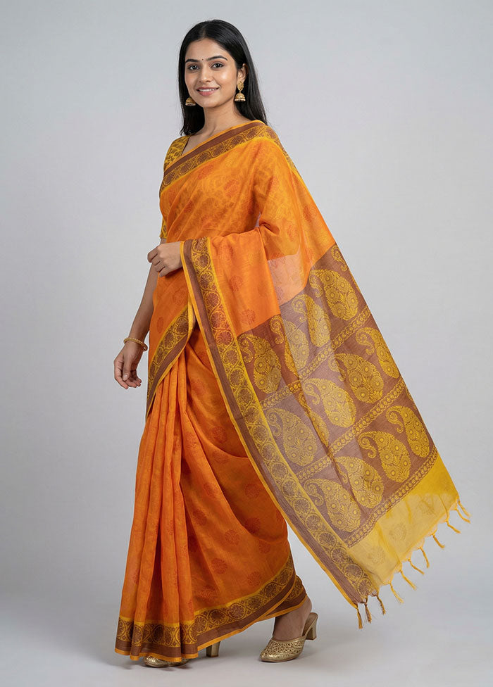 Rust Cotton Saree With Blouse Piece