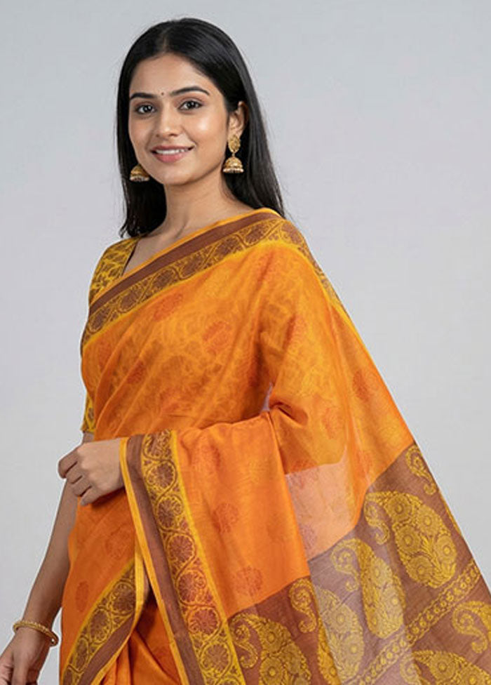 Rust Cotton Saree With Blouse Piece