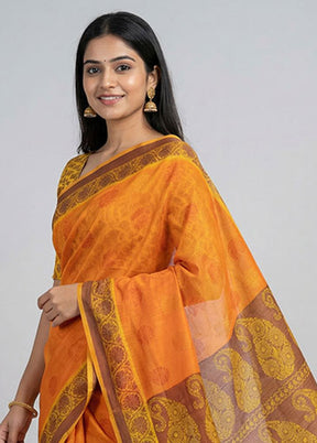 Rust Cotton Saree With Blouse Piece