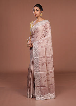 Pink Tussar Silk Saree With Blouse Piece