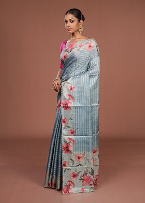 Blue Tussar Silk Saree With Blouse Piece