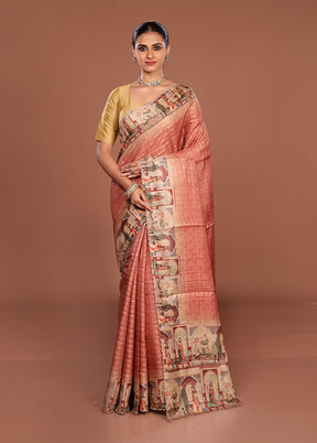 Pink Tussar Silk Saree With Blouse Piece