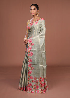 Green Tussar Silk Saree With Blouse Piece