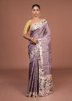 Purple Tussar Silk Saree With Blouse Piece