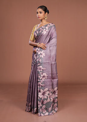 Purple Tussar Silk Saree With Blouse Piece