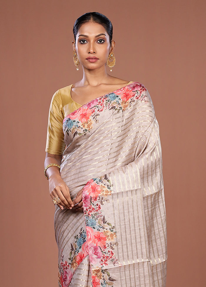 Pink Tussar Silk Saree With Blouse Piece