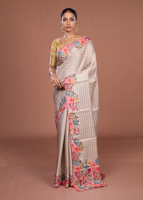 Pink Tussar Silk Saree With Blouse Piece