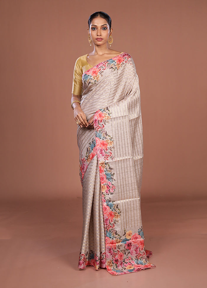 Pink Tussar Silk Saree With Blouse Piece