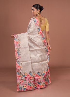 Pink Tussar Silk Saree With Blouse Piece