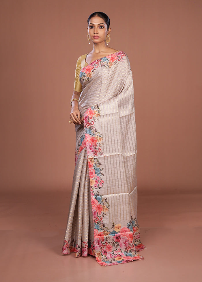 Pink Tussar Silk Saree With Blouse Piece