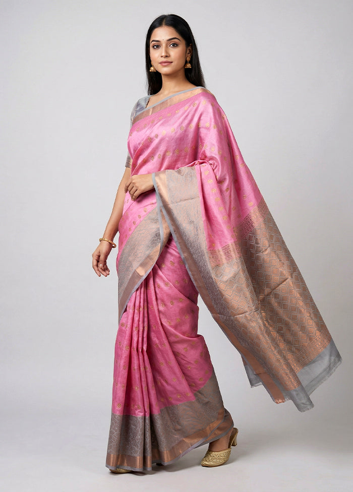 Pink Kanjivaram Silk Saree With Blouse Piece