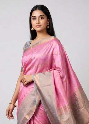 Pink Kanjivaram Silk Saree With Blouse Piece