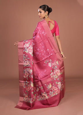 Pink Tussar Silk Saree With Blouse Piece