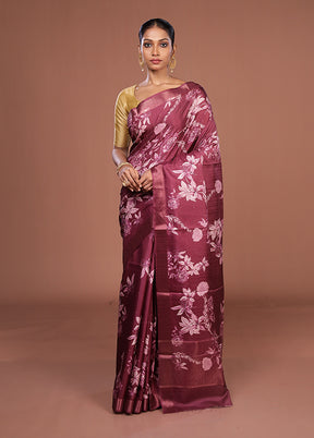 Maroon Tussar Silk Saree With Blouse Piece