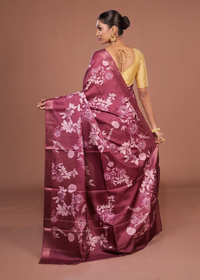 Maroon Tussar Silk Saree With Blouse Piece
