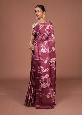 Maroon Tussar Silk Saree With Blouse Piece