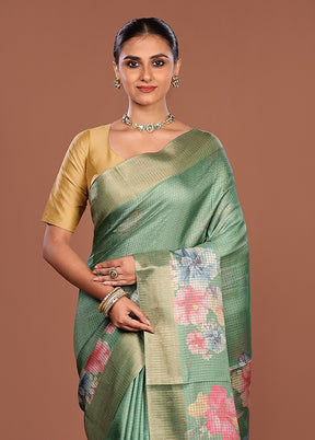 Green Tussar Silk Saree With Blouse Piece
