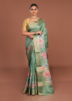 Green Tussar Silk Saree With Blouse Piece