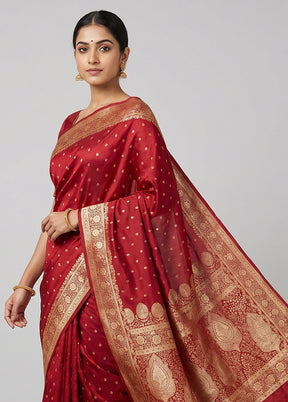 Red Banarasi Silk Saree With Blouse Piece