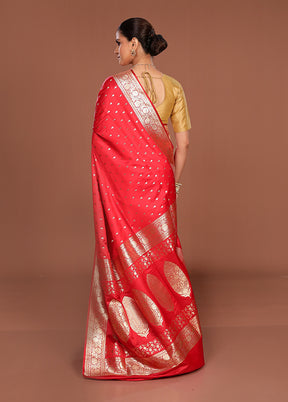 Red Banarasi Silk Saree With Blouse Piece