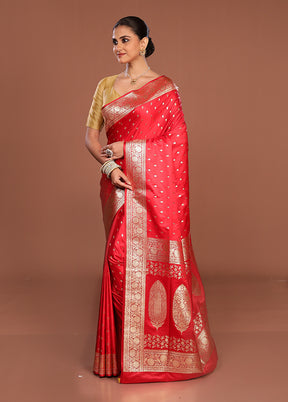 Red Banarasi Silk Saree With Blouse Piece