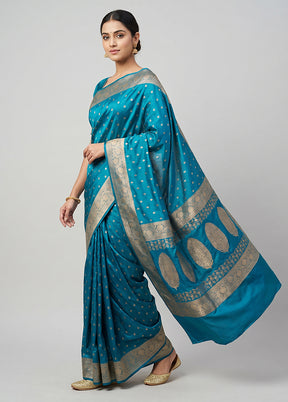 Blue Banarasi Silk Saree With Blouse Piece