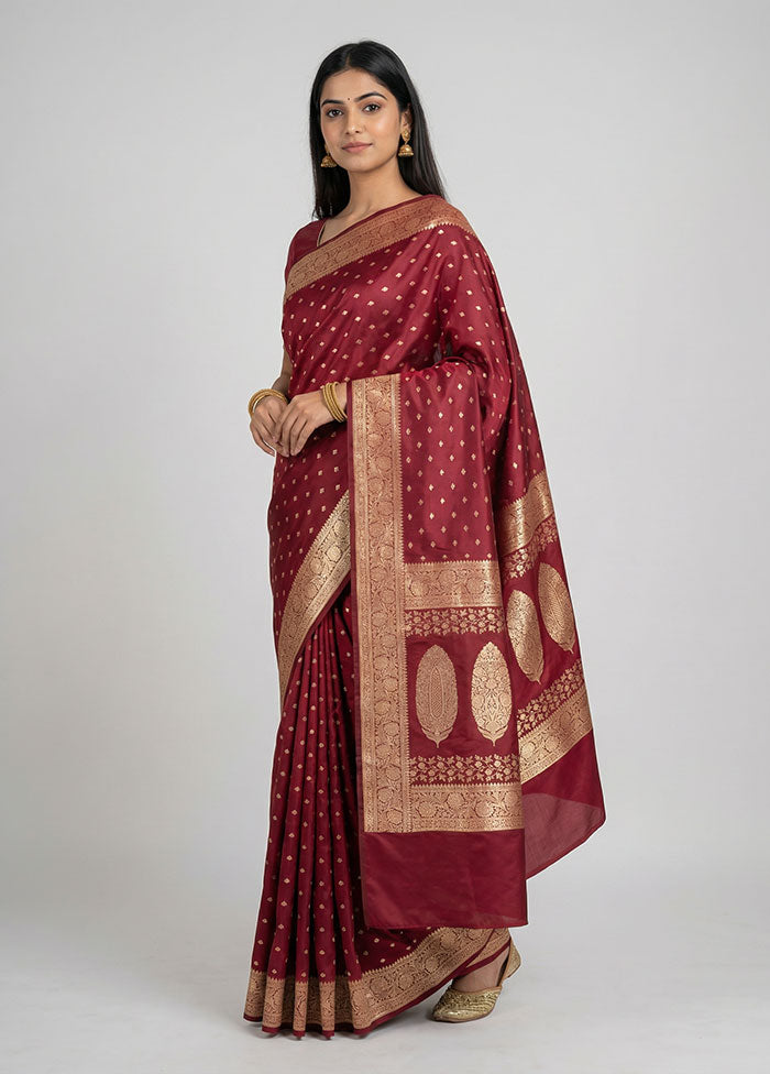 Maroon Banarasi Silk Saree With Blouse Piece