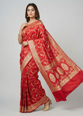 Red Banarasi Silk Saree With Blouse Piece