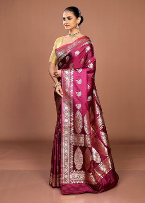 Purple Banarasi Silk Saree With Blouse Piece