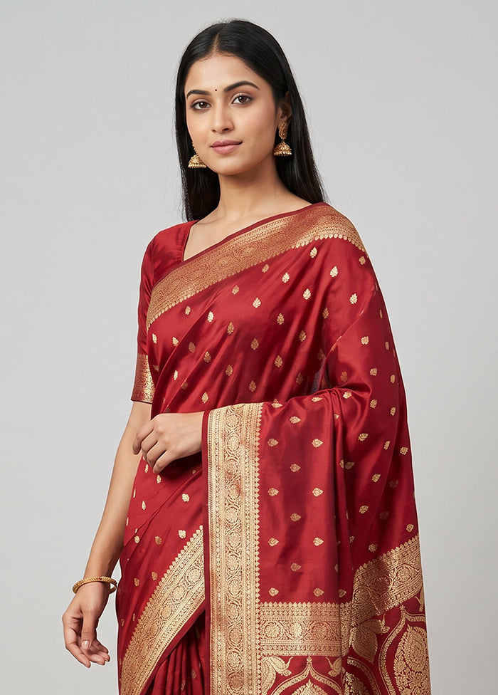 Red Banarasi Silk Saree With Blouse Piece