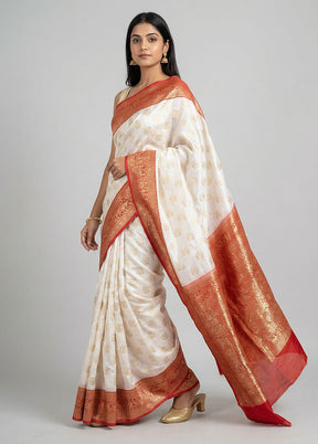 White Dupion Silk Saree With Blouse Piece