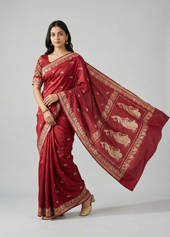 Red Banarasi Silk Saree With Blouse Piece