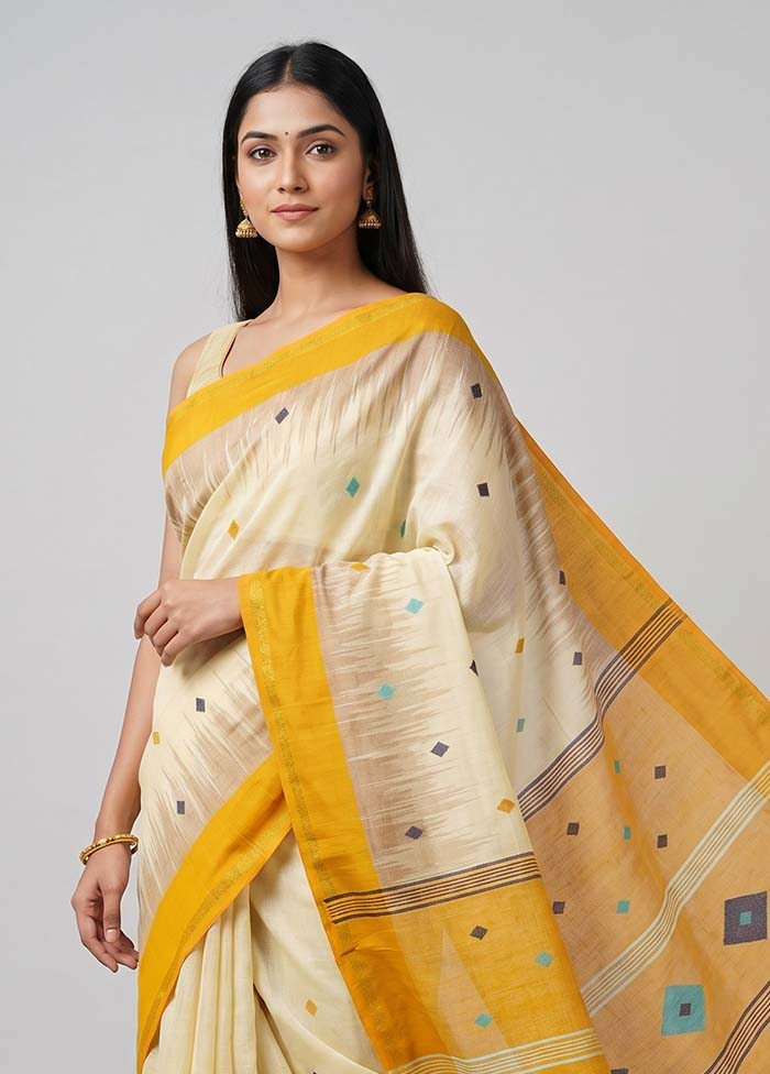 Cream Matka Silk Saree With Blouse Piece