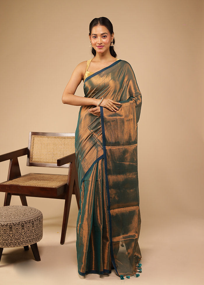 Blue Tissue Silk Saree With Blouse Piece