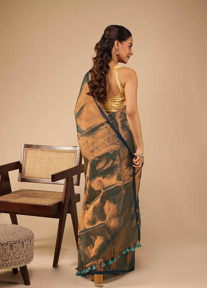 Blue Tissue Silk Saree With Blouse Piece