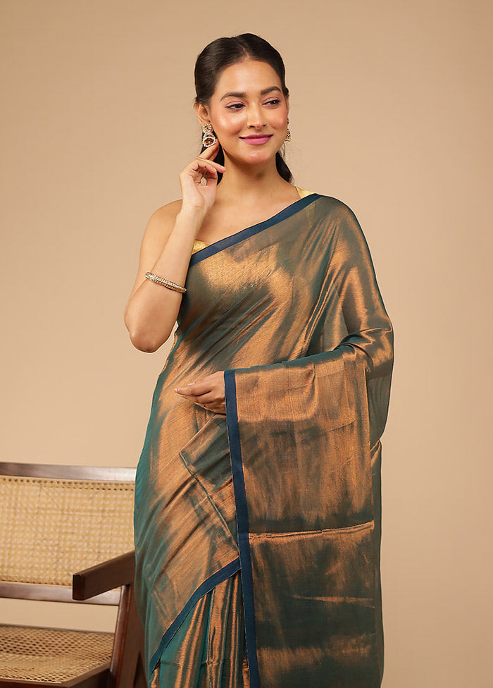 Blue Tissue Silk Saree With Blouse Piece