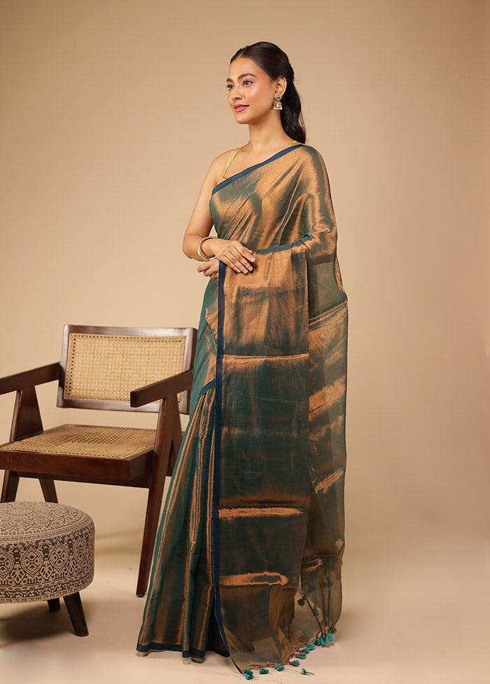 Blue Tissue Silk Saree With Blouse Piece