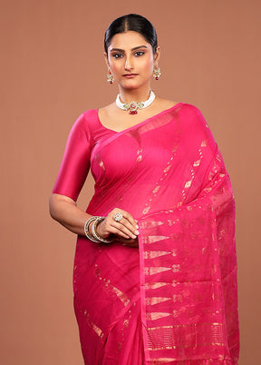 Pink Jamdani Cotton Saree Without Blouse Piece