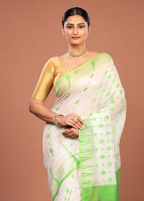 Green Jamdani Cotton Saree Without Blouse Piece