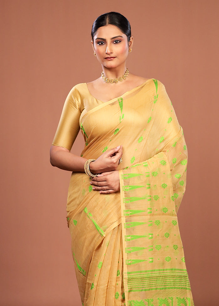 Yellow Jamdani Cotton Saree Without Blouse Piece